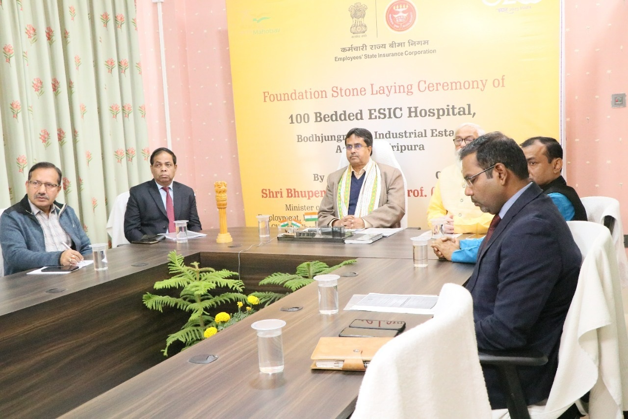 Union Labour and Employment Minister Shri Bhupender Yadav lays the foundation stone of 100 bedded ESIC Hospital at Agartala, Tripura
